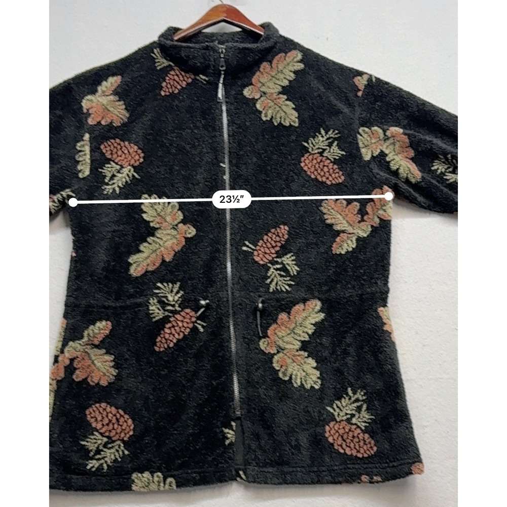 Vintage Black Mountain Outdoor Full Zip Fleece Jacket AOP Pinecone Oak Leaf M/L - Picture 7 of 8